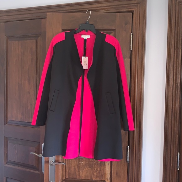 Freda’s Jackets & Blazers - Black and Pink Scuba Longline Waterfall Jacket